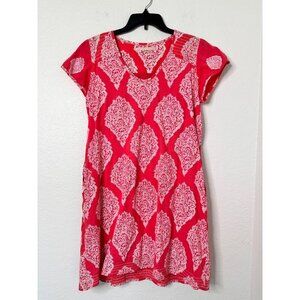 Lola Australia Womens Pink Smocked Back Waist V-Neck Dress Sz M Pockets